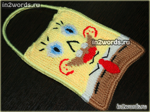 Сумочка для телефона по мотивам мультика Спанч Боб (Sponge Bob) handmade. Вязание крючком и спицами.
